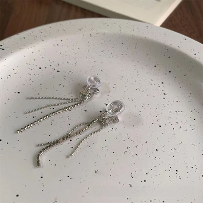 Tassel Clip Earrings For Women Featuring Electroplated Alloy With 925 Sterling Silver Studs