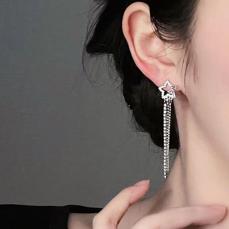 Tassel Clip Earrings For Women Featuring Electroplated Alloy With 925 Sterling Silver Studs