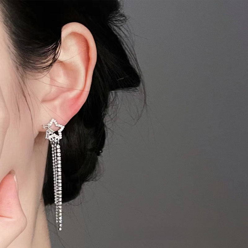 Tassel Clip Earrings For Women Featuring Electroplated Alloy With 925 Sterling Silver Studs