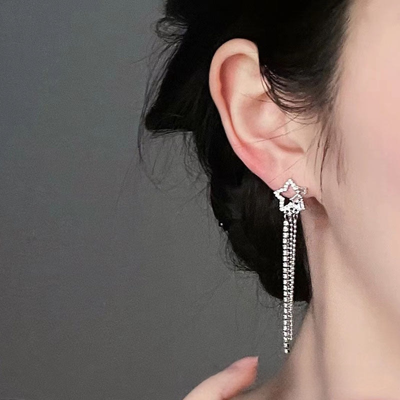 Tassel Clip Earrings For Women Featuring Electroplated Alloy With 925 Sterling Silver Studs