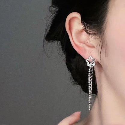 Tassel Clip Earrings For Women Featuring Electroplated Alloy With 925 Sterling Silver Studs