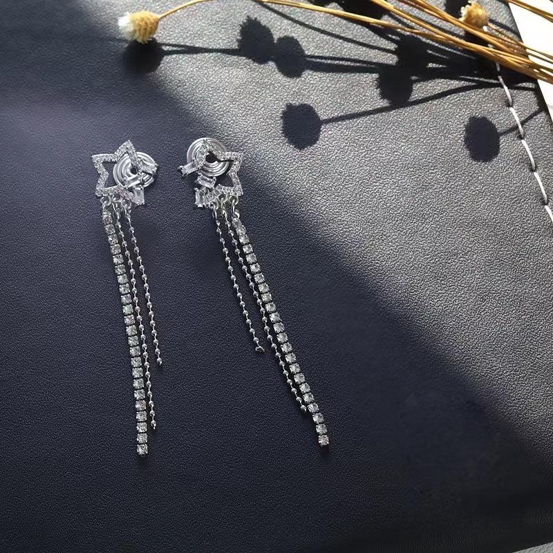 Tassel Clip Earrings For Women Featuring Electroplated Alloy With 925 Sterling Silver Studs