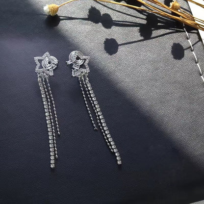 Tassel Clip Earrings For Women Featuring Electroplated Alloy With 925 Sterling Silver Studs