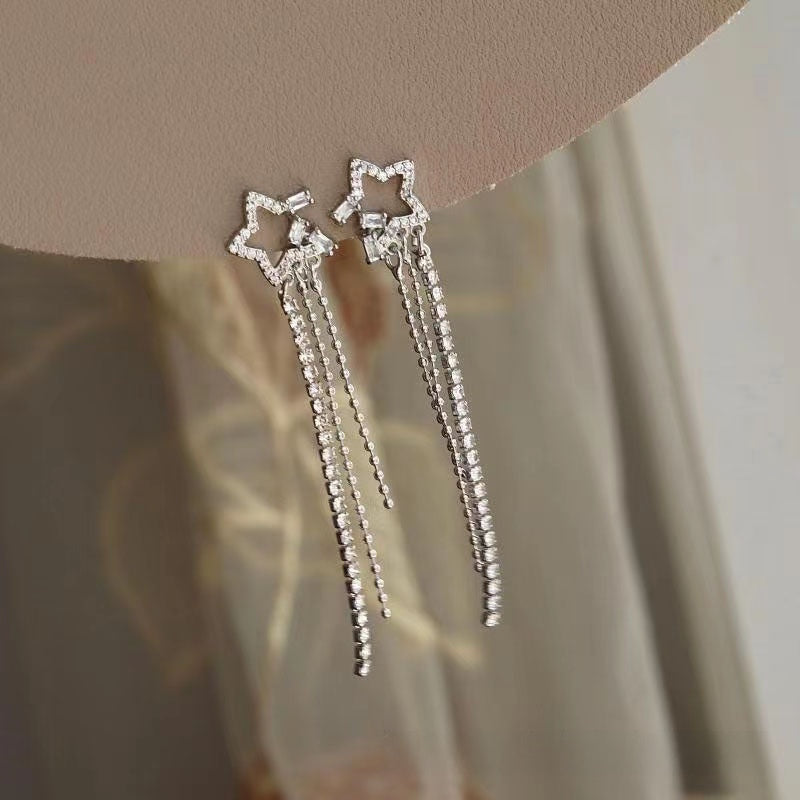 Tassel Clip Earrings For Women Featuring Electroplated Alloy With 925 Sterling Silver Studs