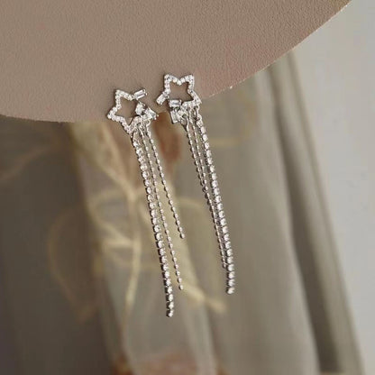 Tassel Clip Earrings For Women Featuring Electroplated Alloy With 925 Sterling Silver Studs