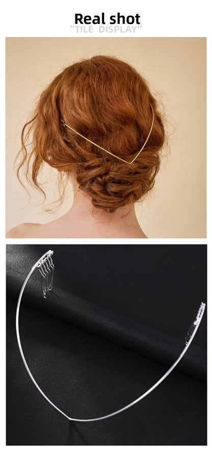 Simple Style V Shape Hair Comb For Women In Silver Metal, Perfect For Wedding Season