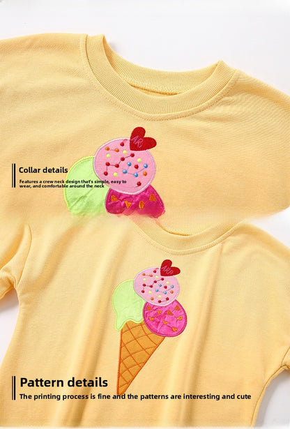 Girls' Cartoon Cotton Pullover Sweatshirt With Round Neck And Long Sleeves For Toddlers 3-6 Years