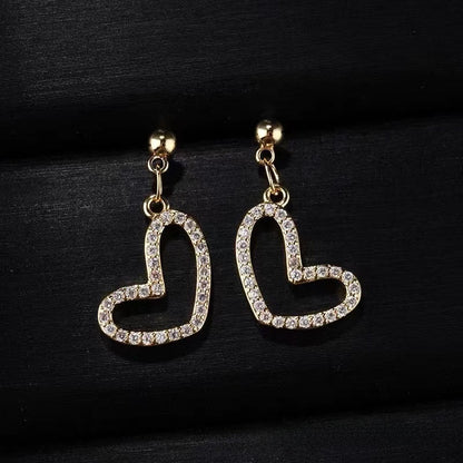 Heart Shape Stud Earrings In With Copper And Zircon Inlay, Featuring 925 Sterling Silver Posts For Women