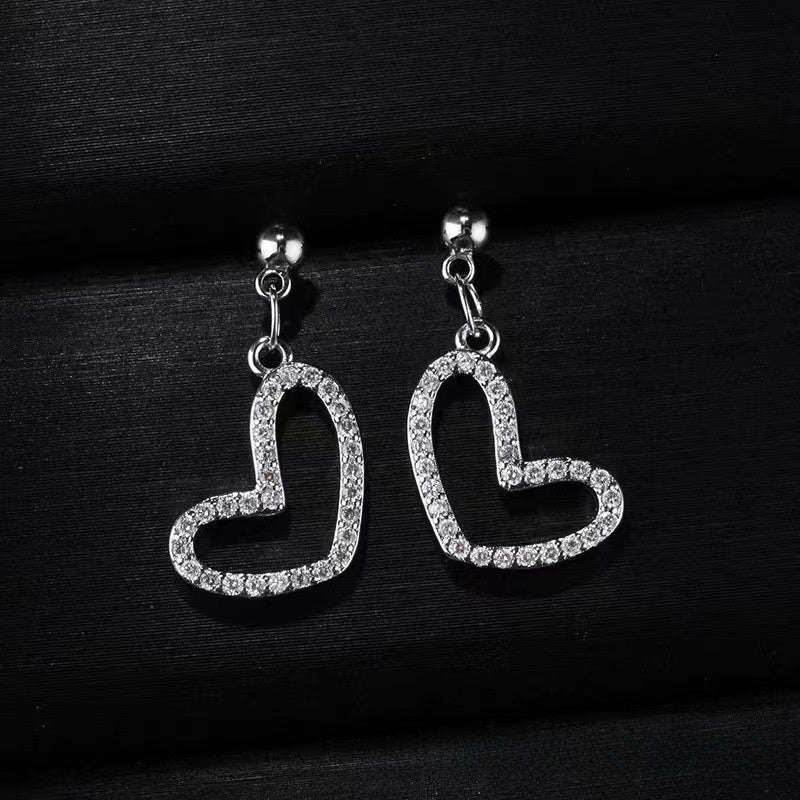 Heart Shape Stud Earrings In With Copper And Zircon Inlay, Featuring 925 Sterling Silver Posts For Women