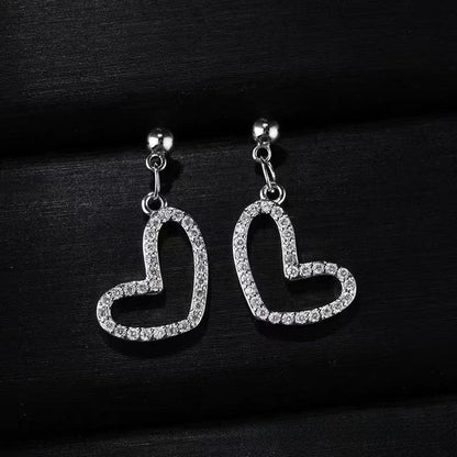 Heart Shape Stud Earrings In With Copper And Zircon Inlay, Featuring 925 Sterling Silver Posts For Women