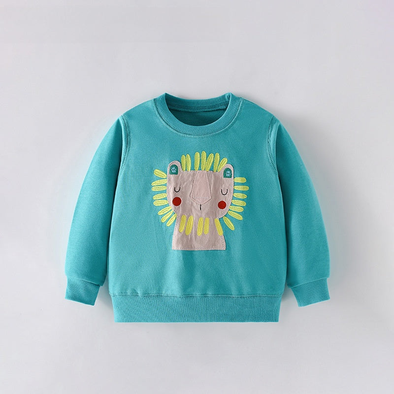 Cartoon Cotton Pullover Children's Sweatshirt With Round Neck And Long Sleeves For Toddlers In Spring