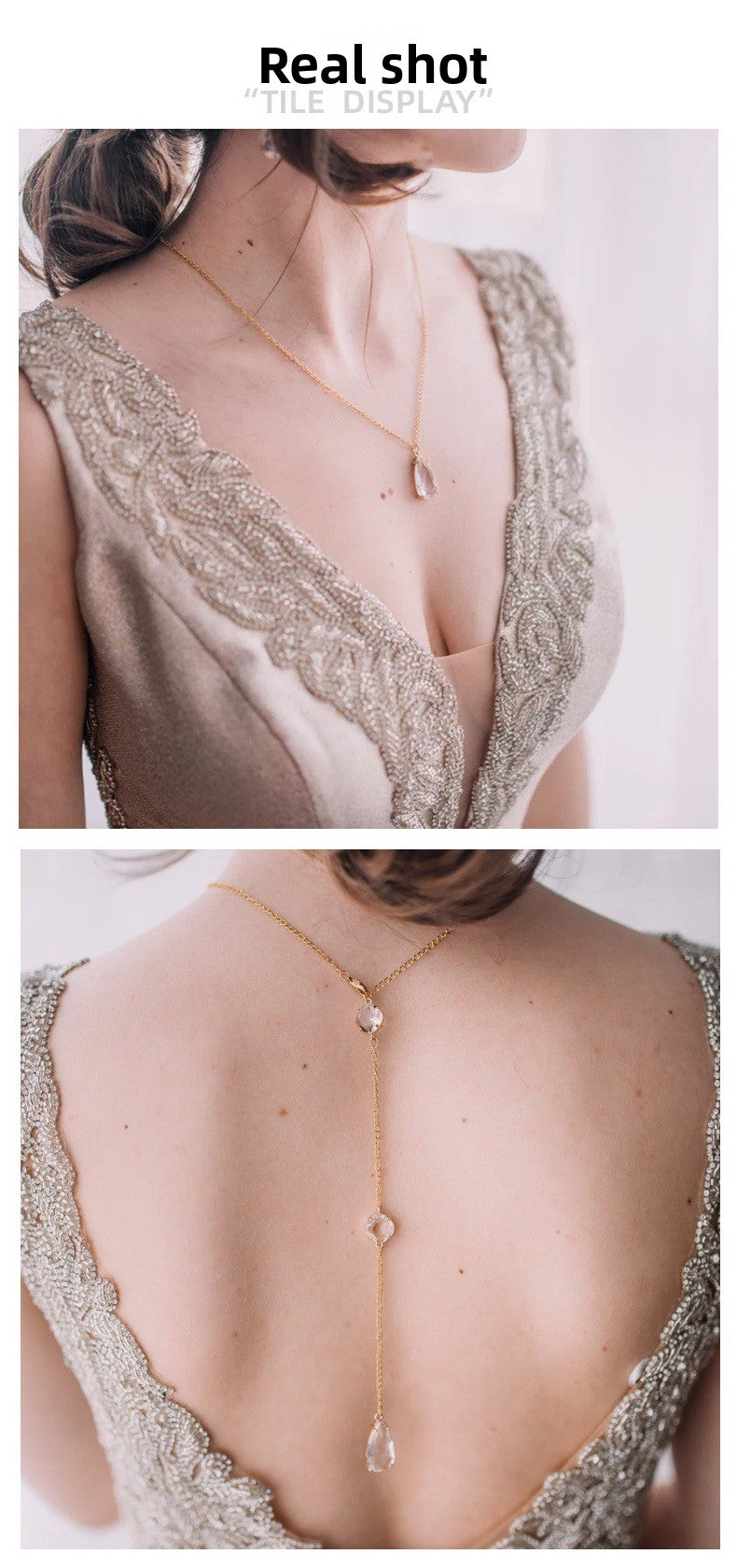 Silver Tassel Body Chain For Women With White Crystal Inlay, 304 Stainless Steel, Electroplated Finish