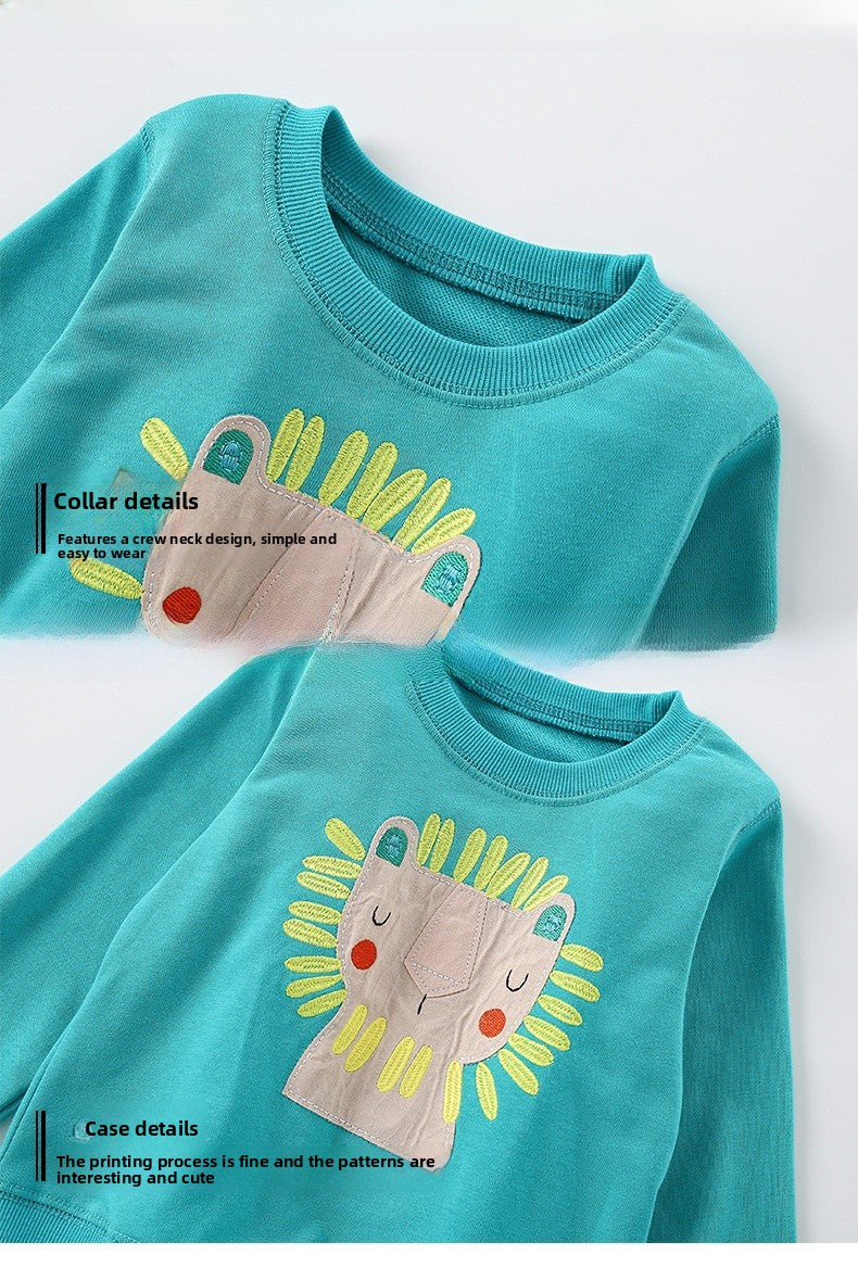 Cartoon Cotton Pullover Children's Sweatshirt With Round Neck And Long Sleeves For Toddlers In Spring