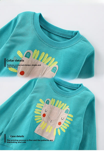 Cartoon Cotton Pullover Children's Sweatshirt With Round Neck And Long Sleeves For Toddlers In Spring