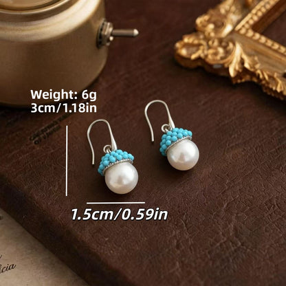 Sweet Mushroom Drop Earrings For Unisex In Blue Zinc Alloy With Ear Hook