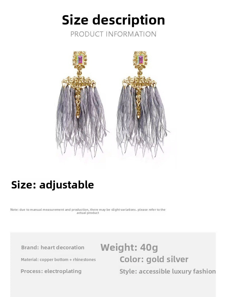 Gothic Silver Feather Earrings For Women, Electroplated Alloy With Rhinestone Inlay