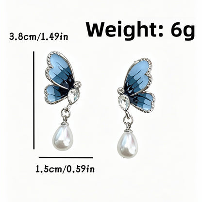 Butterfly Stud Earrings For Unisex Featuring Ombre Zinc Alloy With Artificial Pearl Inlay And 925 Sterling Silver Ear Pins