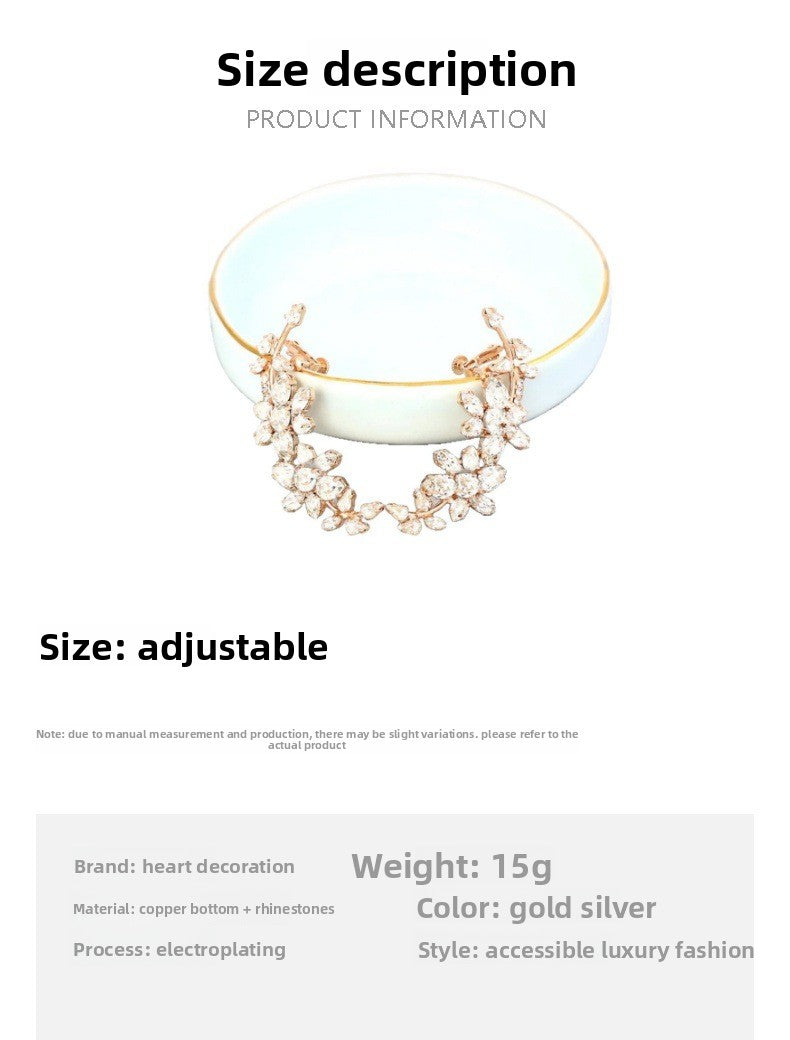 Silver Alloy Flowers Earrings With Rhinestones, Copper Ear Pins, Elegant Design For Women