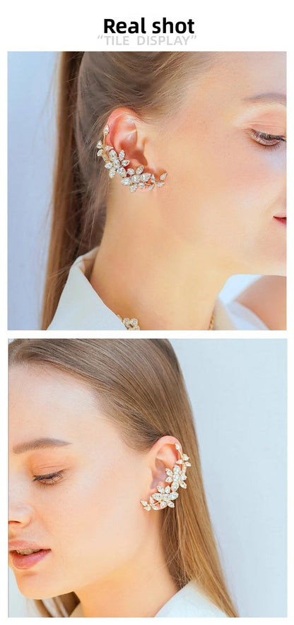 Silver Alloy Flowers Earrings With Rhinestones, Copper Ear Pins, Elegant Design For Women