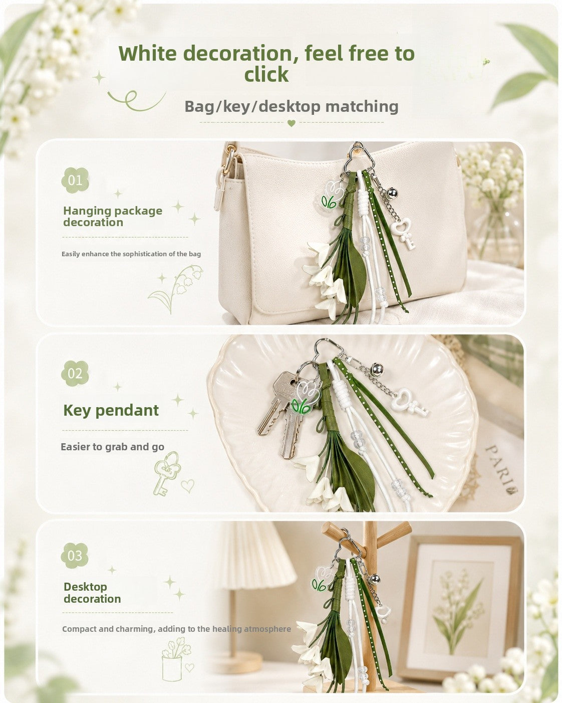 Lavender Knitted Flowers Bag Pendant In Acrylic Material With Cute Style, Perfect For Spring Accessories