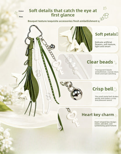 Lavender Knitted Flowers Bag Pendant In Acrylic Material With Cute Style, Perfect For Spring Accessories