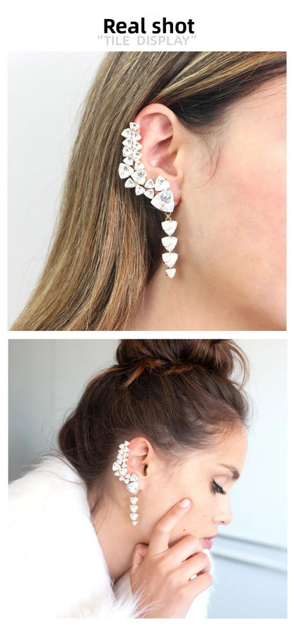 Trillion-cut Silver Alloy Earrings With Rhinestones, Electroplated Finish For Women
