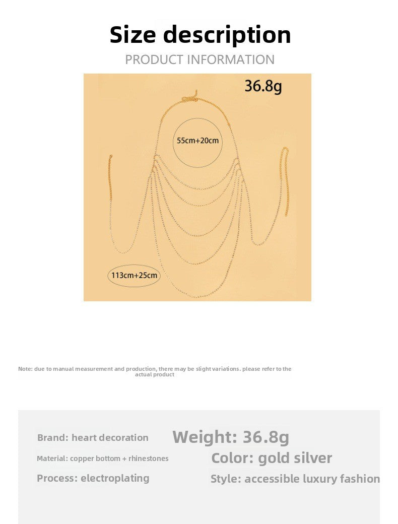 Silver Alloy Body Chain For Women Featuring Geometric Pattern And Electroplated Finish With Rhinestone Inlay