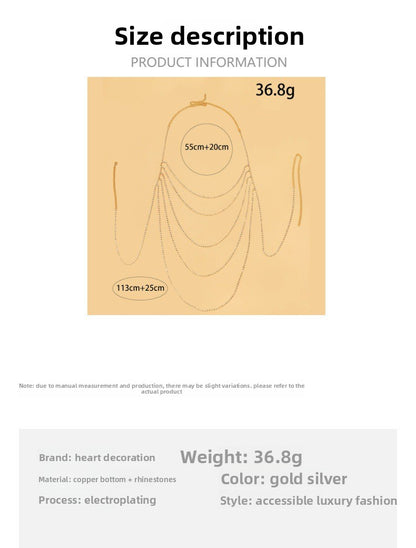 Silver Alloy Body Chain For Women Featuring Geometric Pattern And Electroplated Finish With Rhinestone Inlay