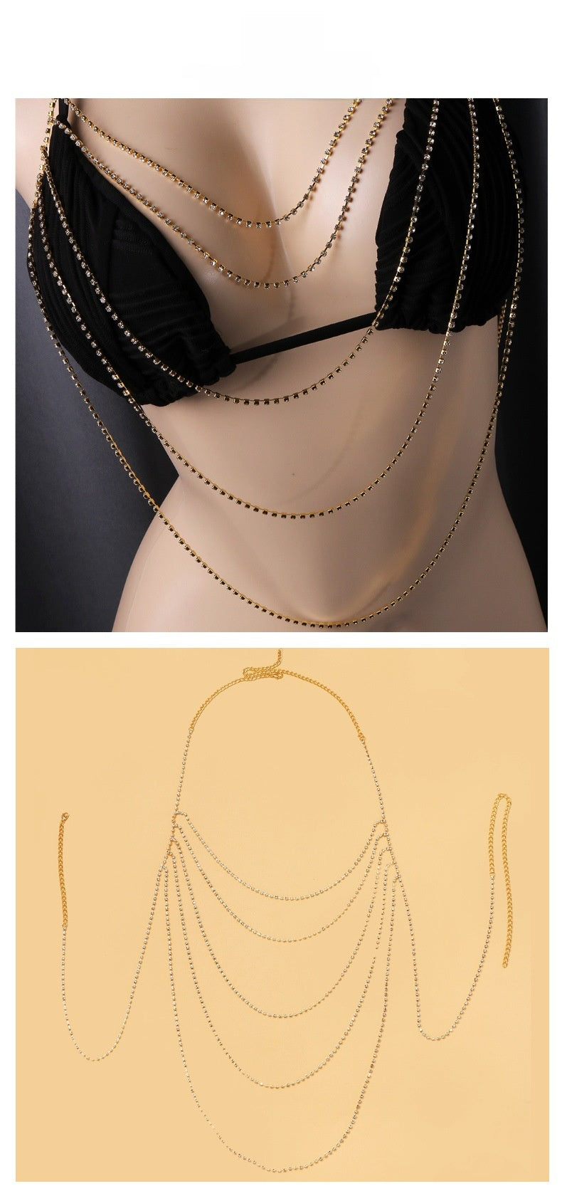 Silver Alloy Body Chain For Women Featuring Geometric Pattern And Electroplated Finish With Rhinestone Inlay