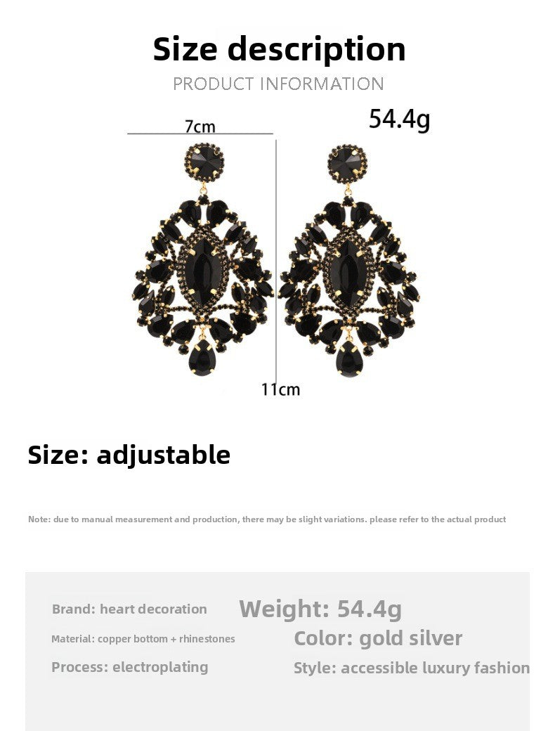 Luxurious Geometric Earrings For Women Featuring Elaborate Craft In Dyed Black Alloy With Rhinestone Inlay