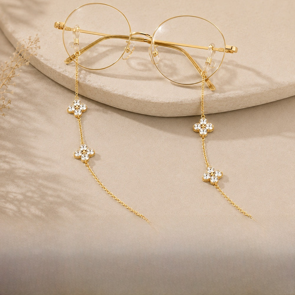 Flowers Glasses Chain For Adults Featuring Rhinestones Design