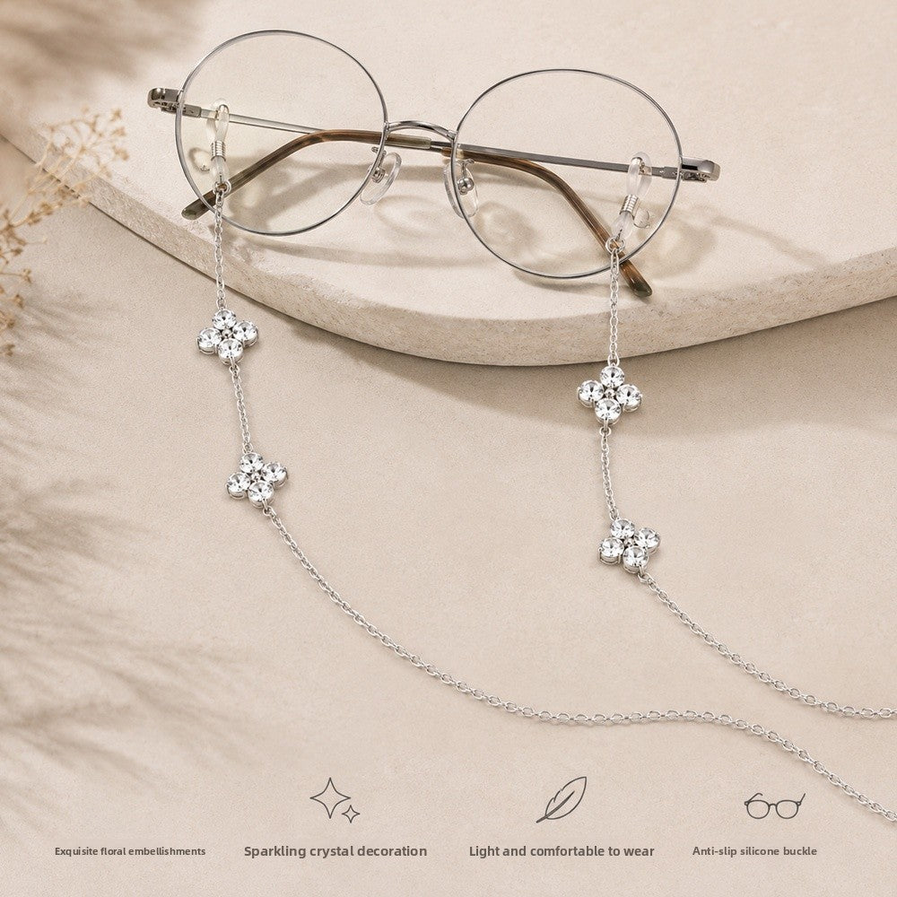 Flowers Glasses Chain For Adults Featuring Rhinestones Design