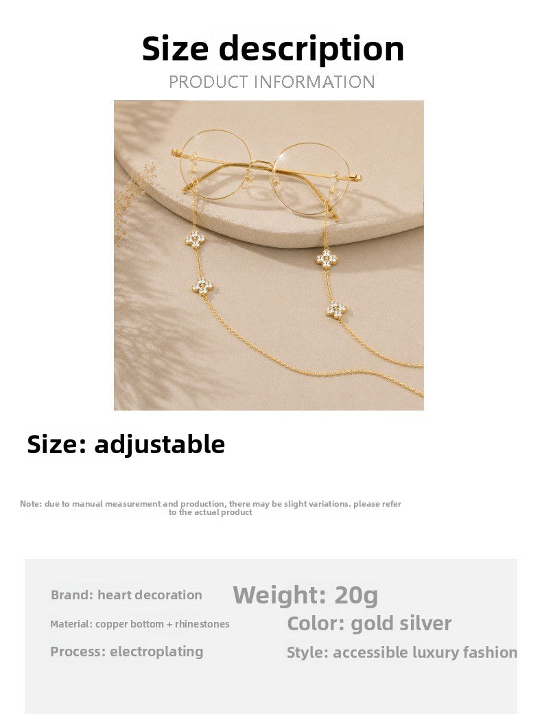 Flowers Glasses Chain For Adults Featuring Rhinestones Design