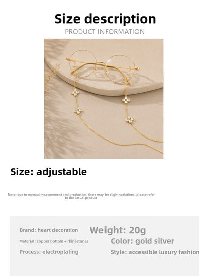 Flowers Glasses Chain For Adults Featuring Rhinestones Design