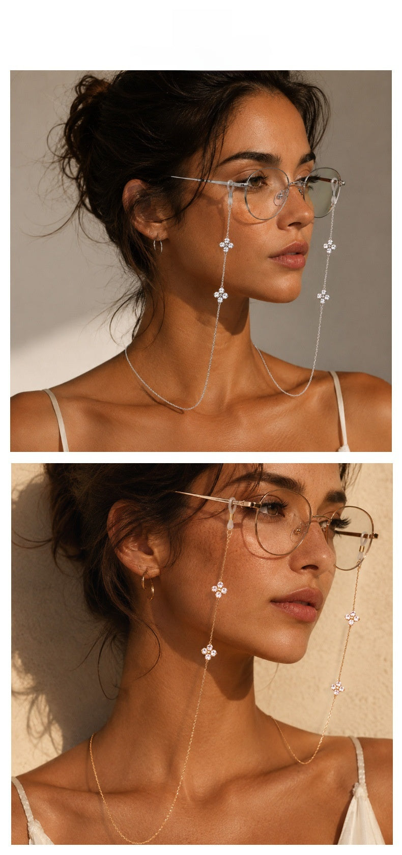 Flowers Glasses Chain For Adults Featuring Rhinestones Design