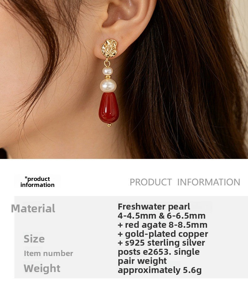 Retro Freshwater Pearl Drop Earrings For Women Featuring Natural White 5-6mm Baroque Pearls