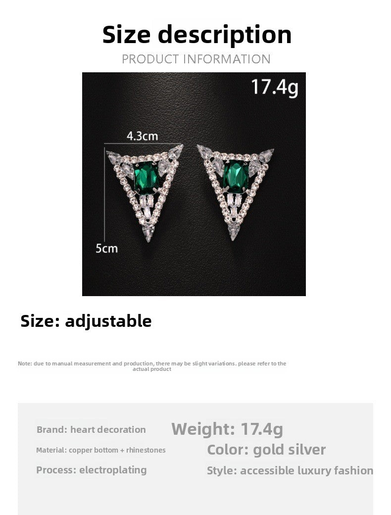 Trillion-cut Silver Alloy Earrings For Women With Exaggerated Style And Rhinestone Inlay