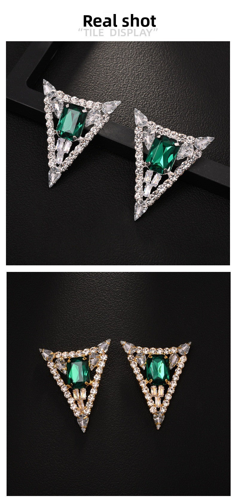 Trillion-cut Silver Alloy Earrings For Women With Exaggerated Style And Rhinestone Inlay