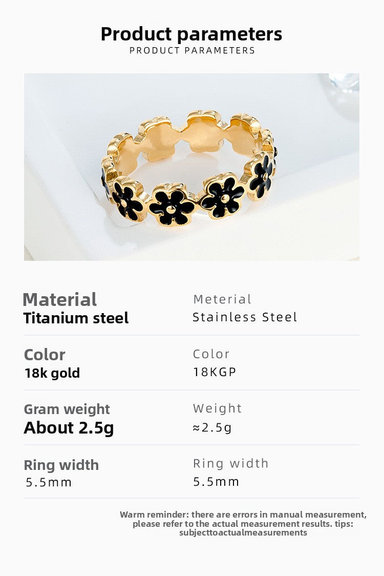 Women’s Flowers Enamel Rings In Titanium Steel With 18K Real Gold Plated Electroplated Finish