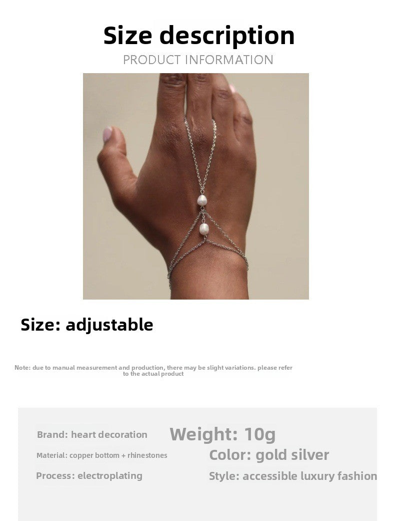 Red Pearl Hand Chain Bracelet For Women With Alloy Chain Featuring Crystal Inlay