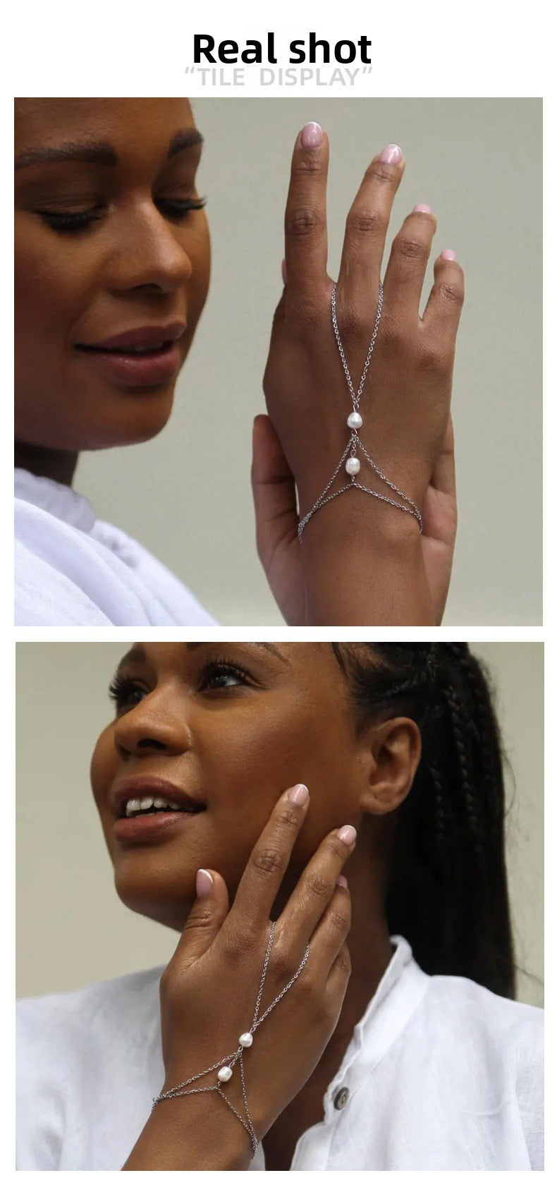 Red Pearl Hand Chain Bracelet For Women With Alloy Chain Featuring Crystal Inlay