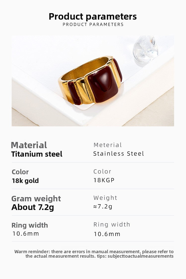 Geometric Enamel Titanium Steel Ring For Women In Wine Red, Perfect New Year Gift