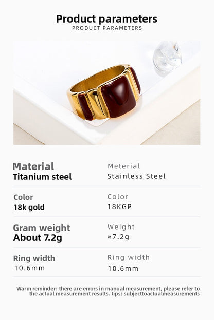 Geometric Enamel Titanium Steel Ring For Women In Wine Red, Perfect New Year Gift