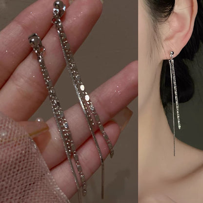 Unisex Tassel Clip Earrings For Stud Earrings Featuring Artificial Crystal Inlay