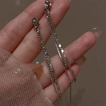Unisex Tassel Clip Earrings For Stud Earrings Featuring Artificial Crystal Inlay