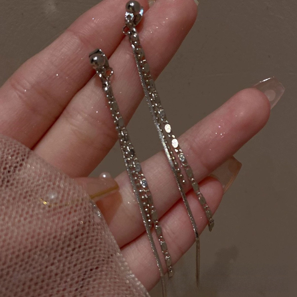 Unisex Tassel Clip Earrings For Stud Earrings Featuring Artificial Crystal Inlay