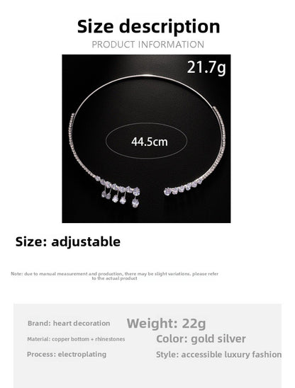 Water Droplets Choker For Women Featuring Alloy Chain With Zircon Rhinestone Pendant