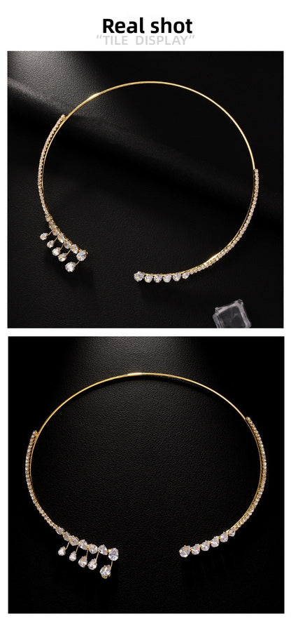 Water Droplets Choker For Women Featuring Alloy Chain With Zircon Rhinestone Pendant