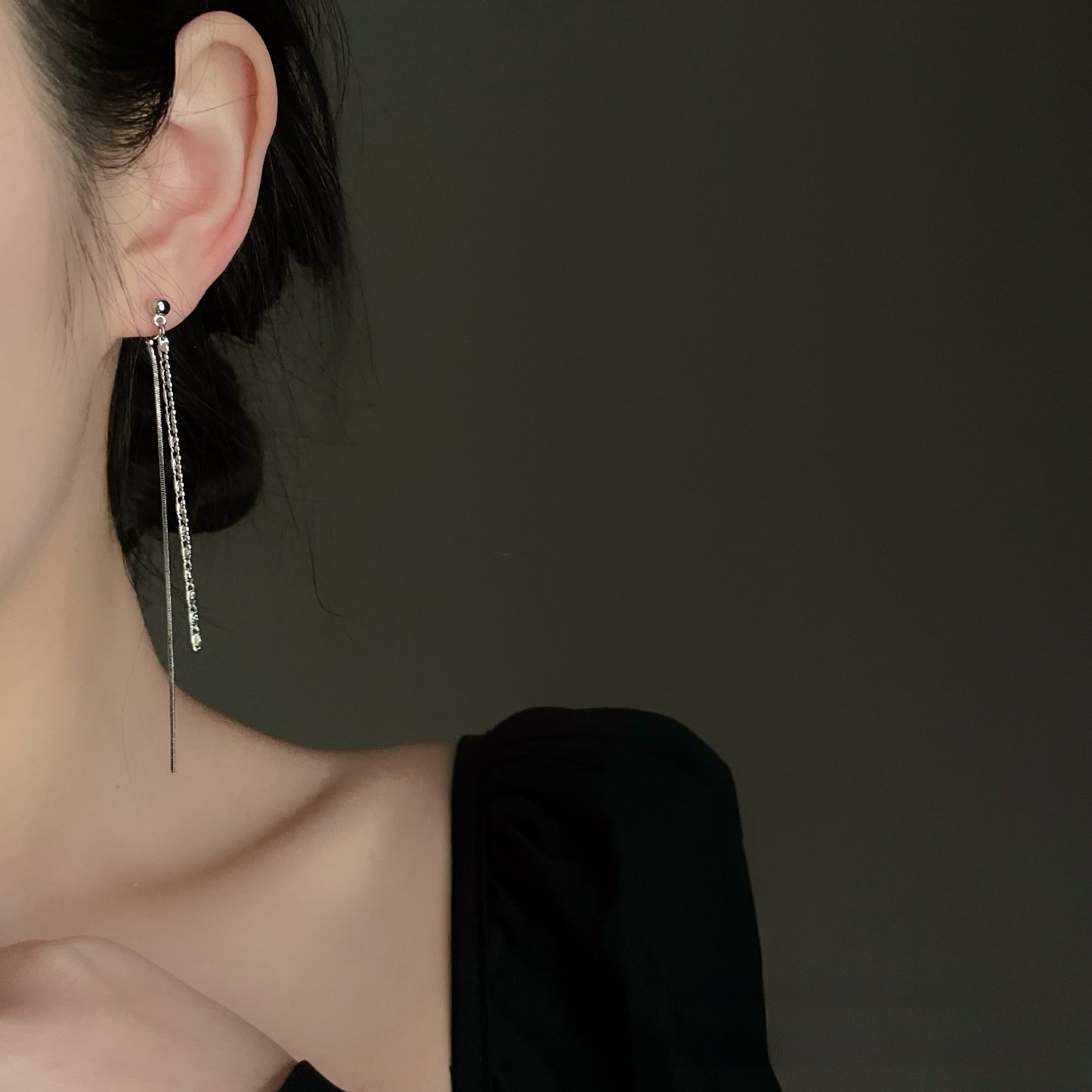 Unisex Tassel Clip Earrings For Stud Earrings Featuring Artificial Crystal Inlay