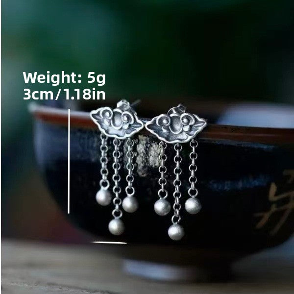 New Year Clouds Drop Earrings For Women Featuring Silver Tassel Craft In 925 Sterling Silver Stud Earrings